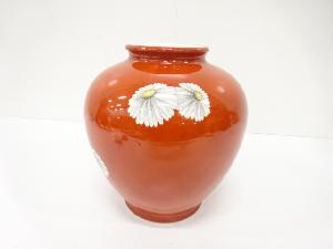 オールドノリタケ　赤地　白菊　花瓶